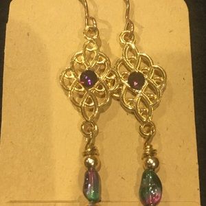 Gold Filigree with Purple Iridescent Earrings
